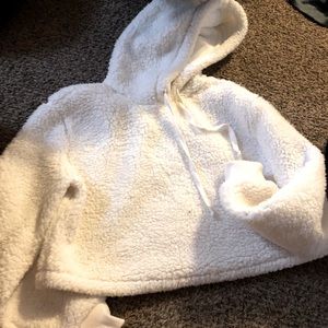 White Sherpa crop top hoodie